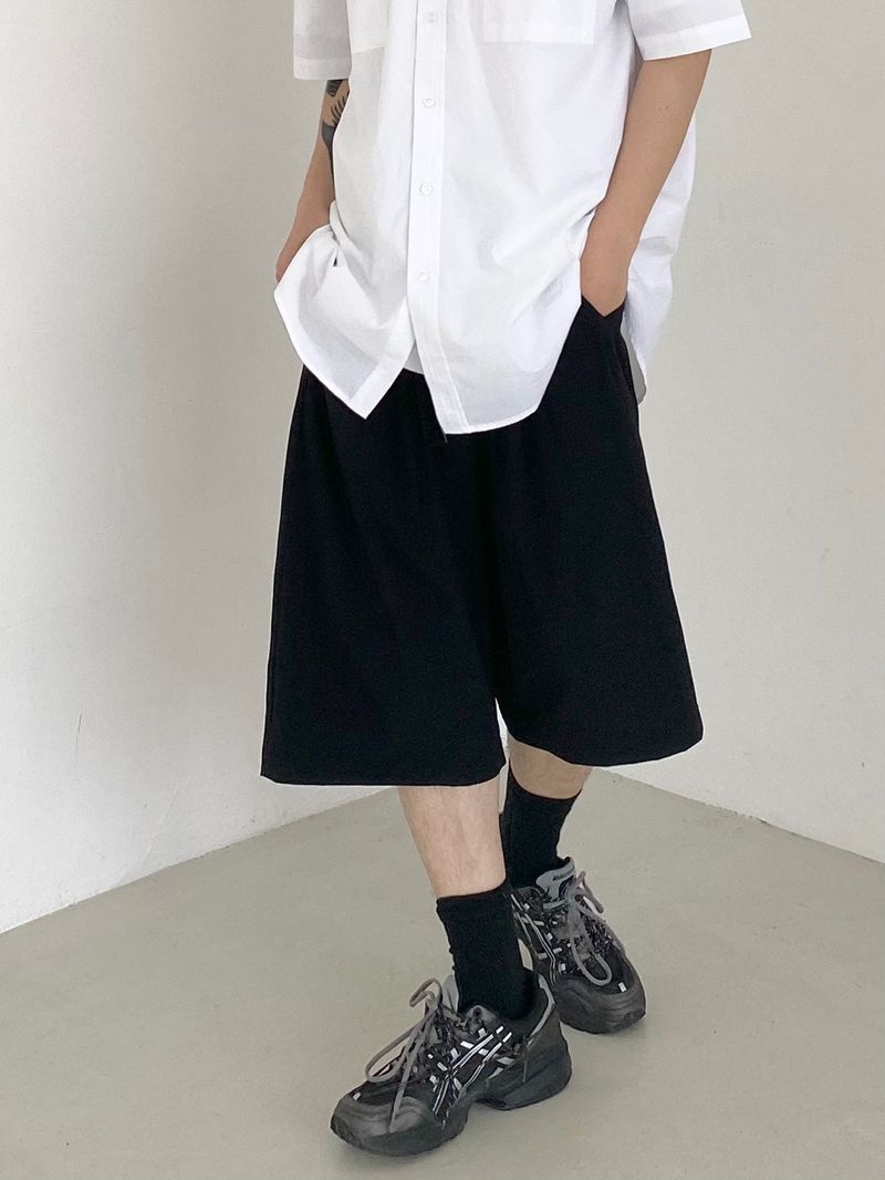 Two tuck wide banding half pants 2C