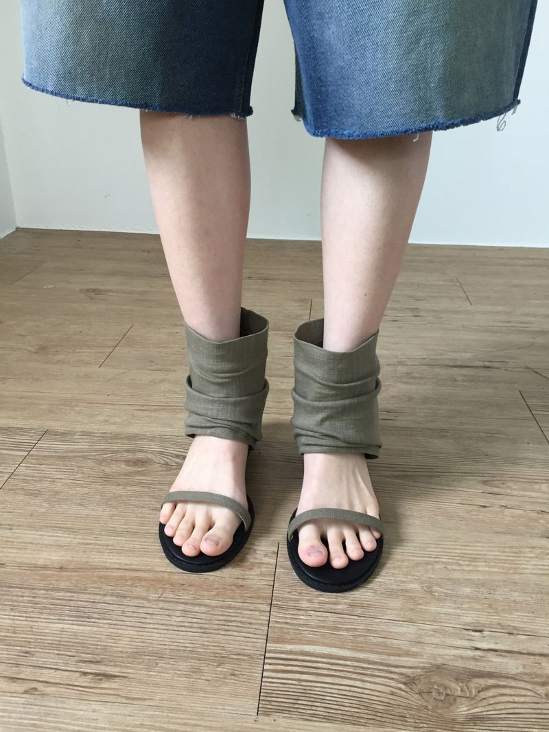 Linen ankle open sandals