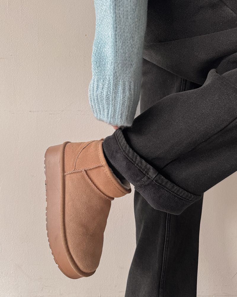 Fleece wide denim pants