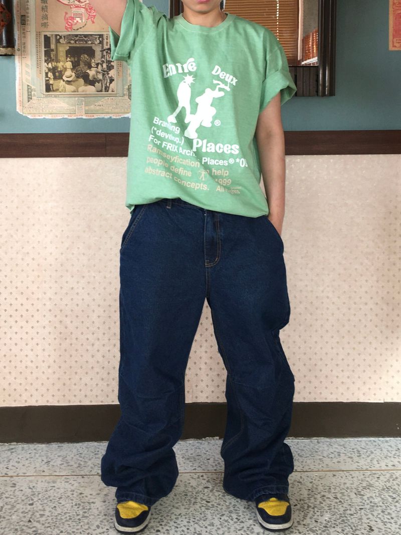 Vintage Back-Printed Denim Pants