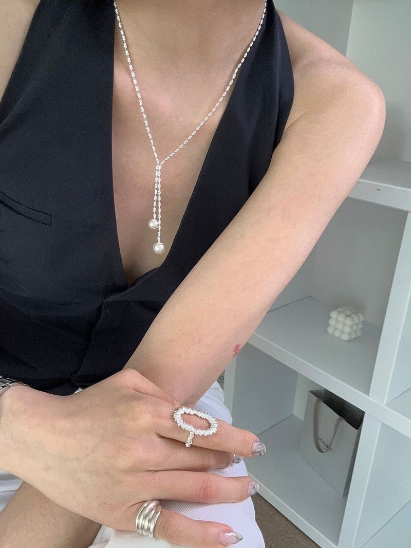 [925silver] V cut drop pearl necklace