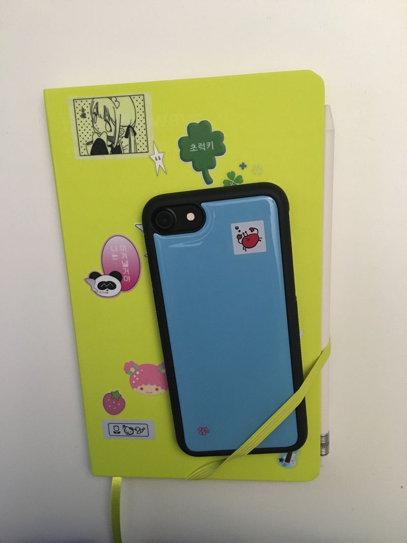sky-blue square patch epoxy phone case