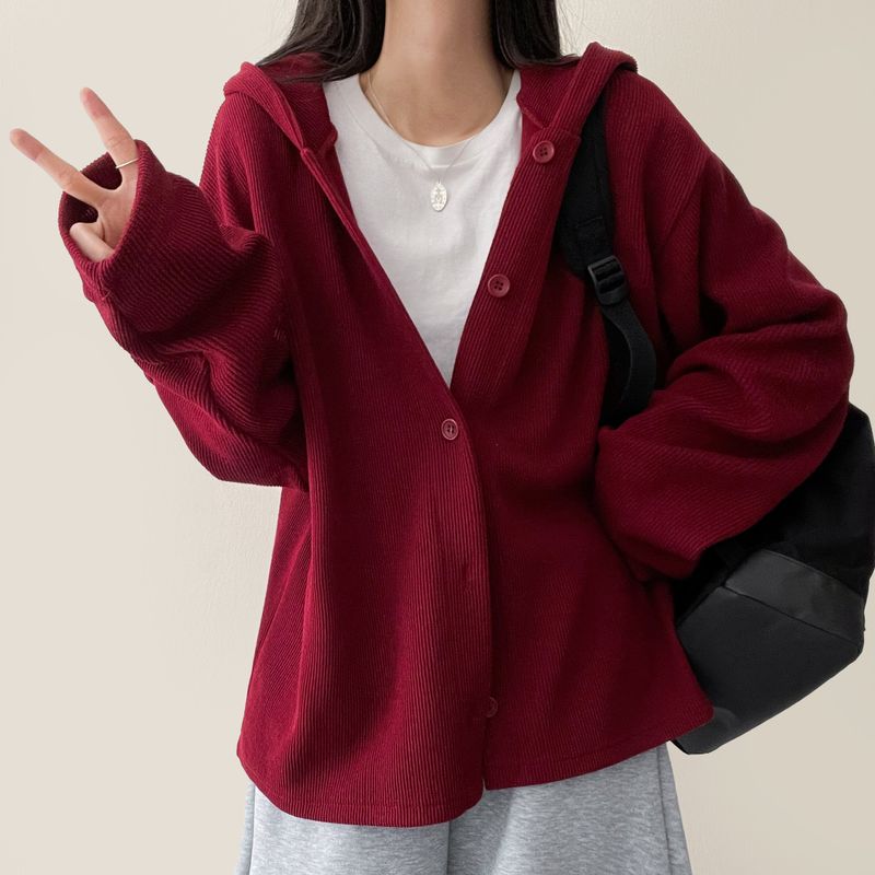 Tied Snap Hooded Cardigan