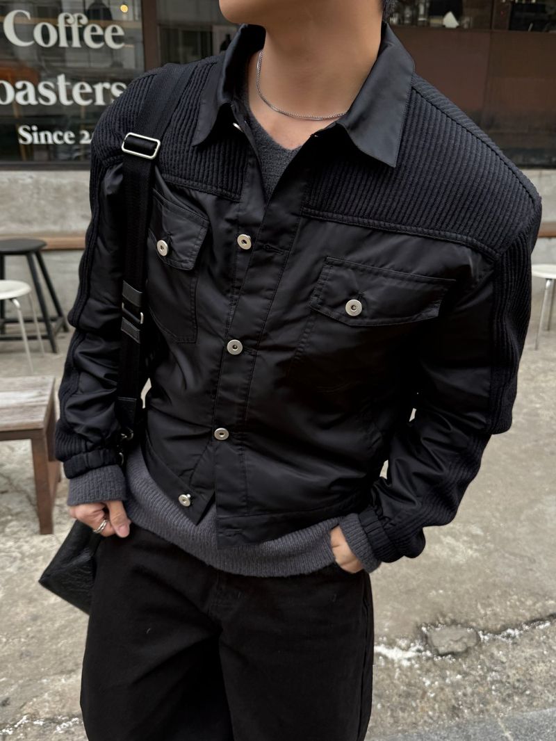 Loin trucker cropped knit jacket