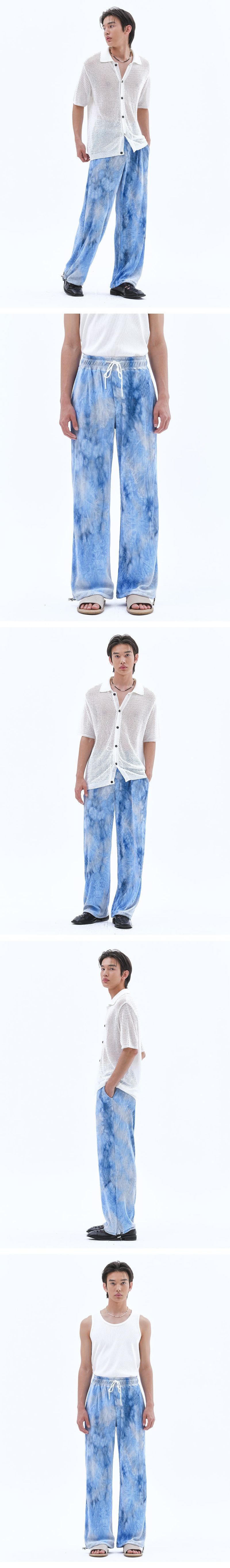 Unisex Tie-Dye Pleats String Pants_Blue