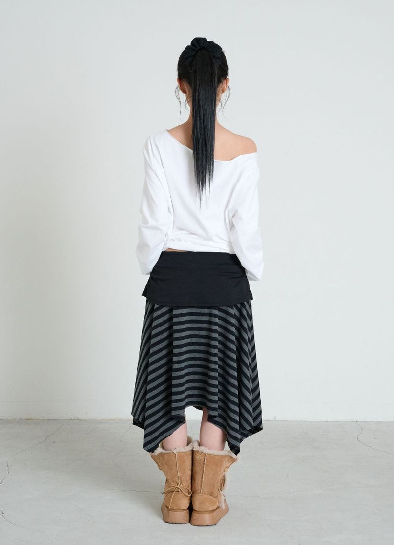 STRIPE SYMBOL UNBALANCED SKIRT