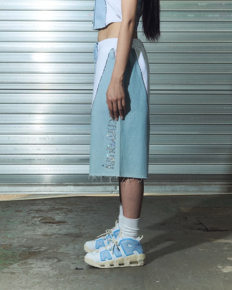 denim combi half pt - white
