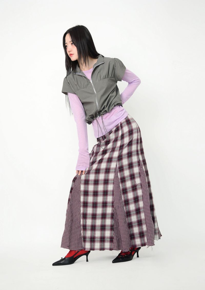 vintage check skirt red ver.