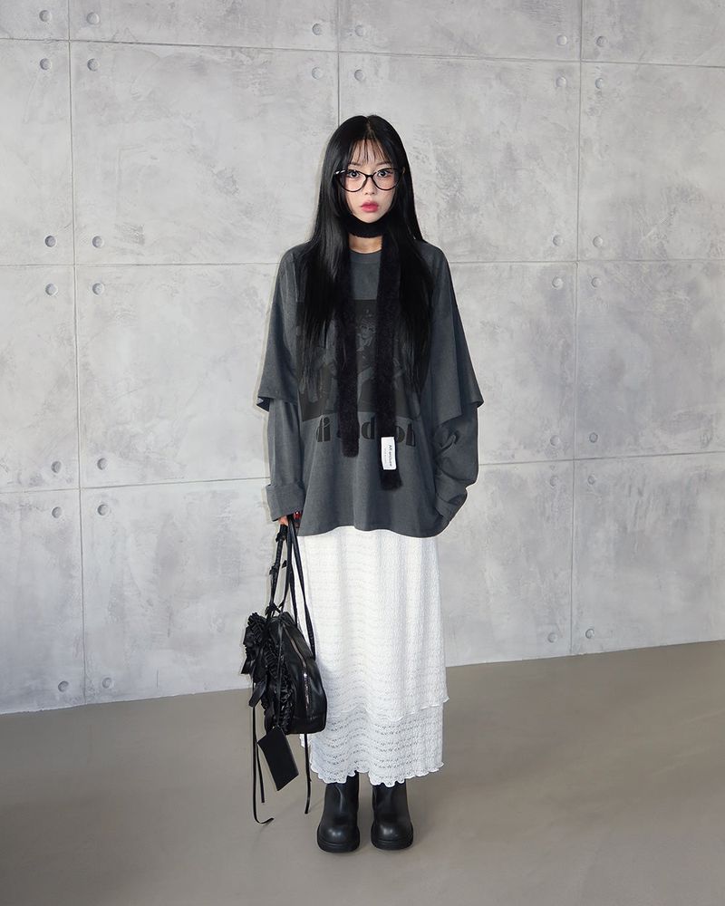 Delight-J（ディライトジェイ）の「Layered printed oversized fit T-shirt（Tops）」