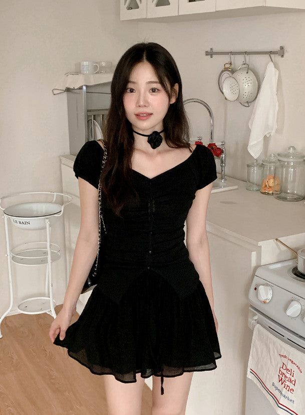 #Rose Off Shoulder Slit Short Sleeve Knit (3color)