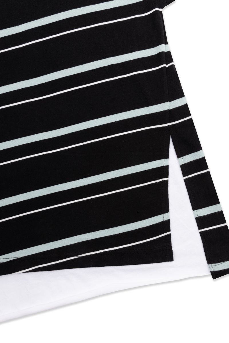 UNBALANCED STRIPED LAYERED SLEEVELESS (BLACK)