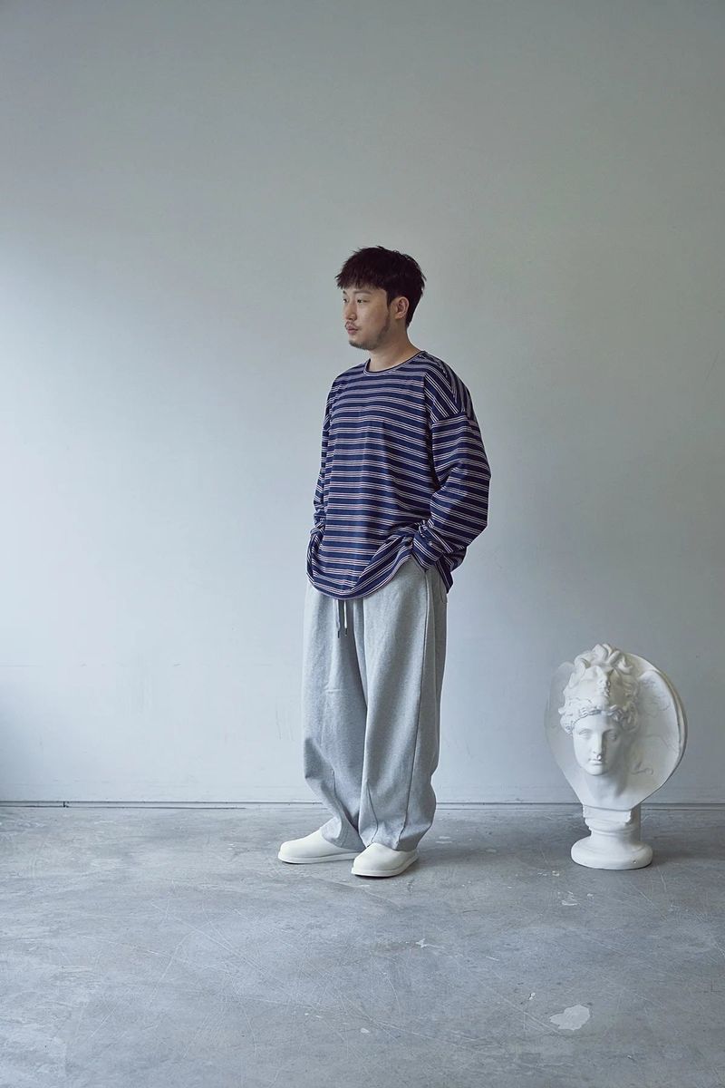 STRIPE BINDING-NECK BOX TEE (Dark Navy)