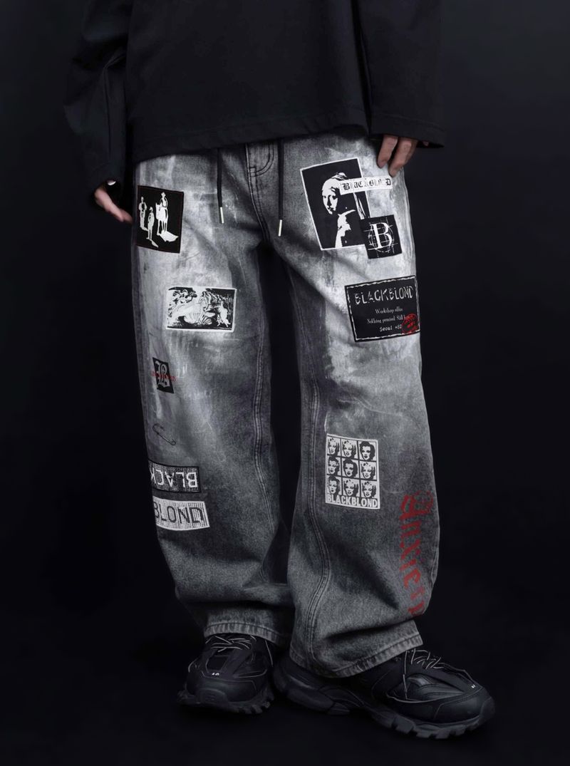 BBD Anxiety Multi Patch Denim Pants (Vintage Black)