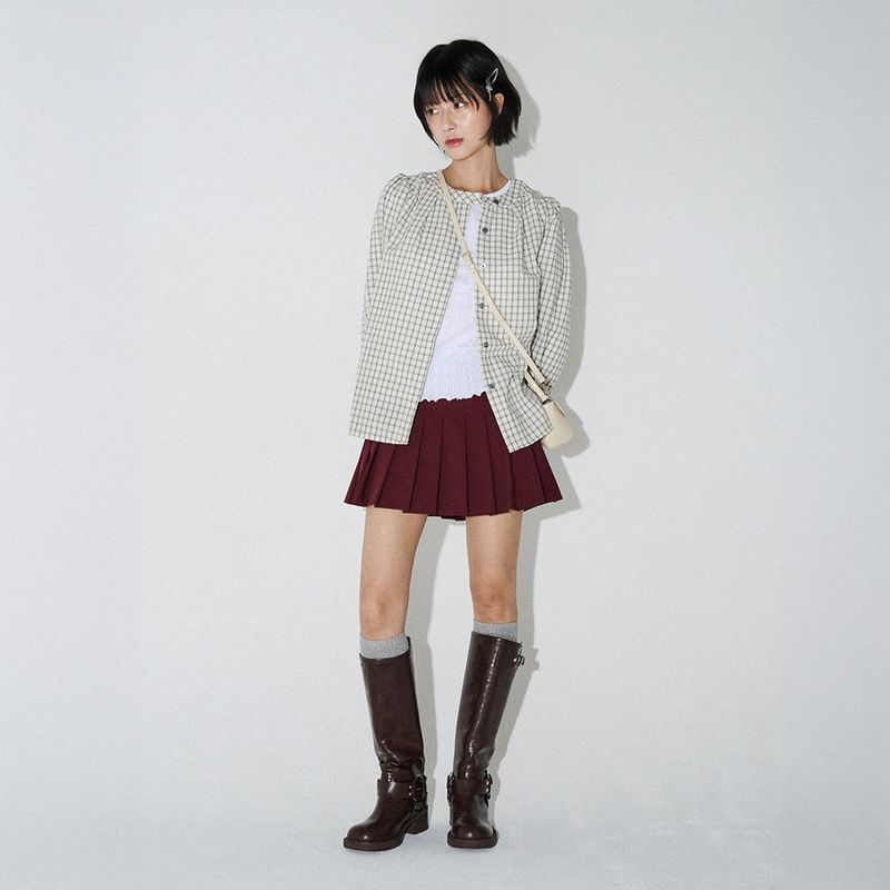 CHECK PATTERN BLOUSE (LightBeige)