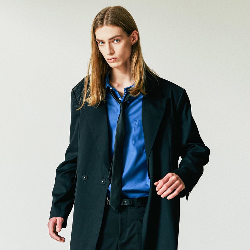 MAXIMAL DOUBLE BREASTED HIDDEN BUTTON BLAZER BLACK