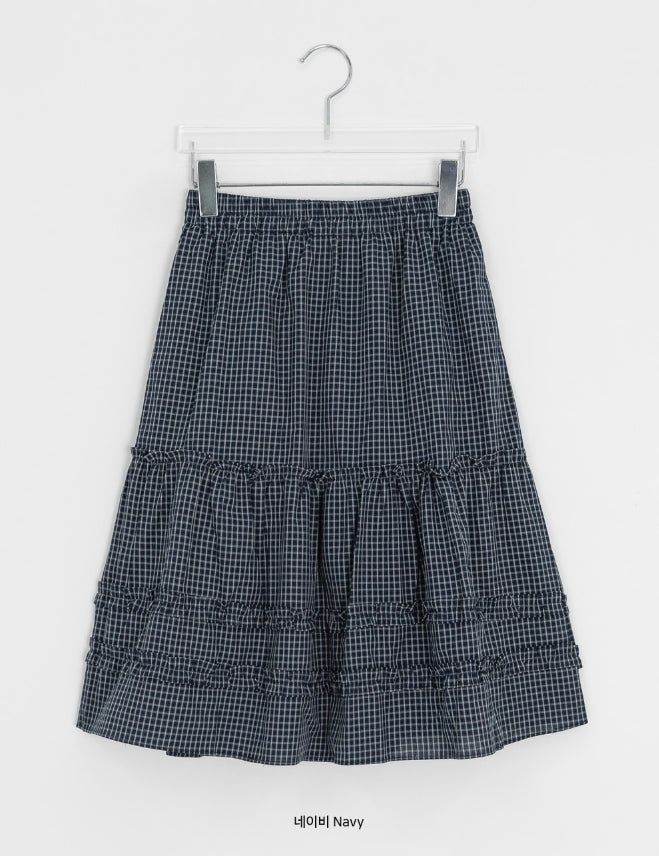 Betel Layered Check Midi Skirt
