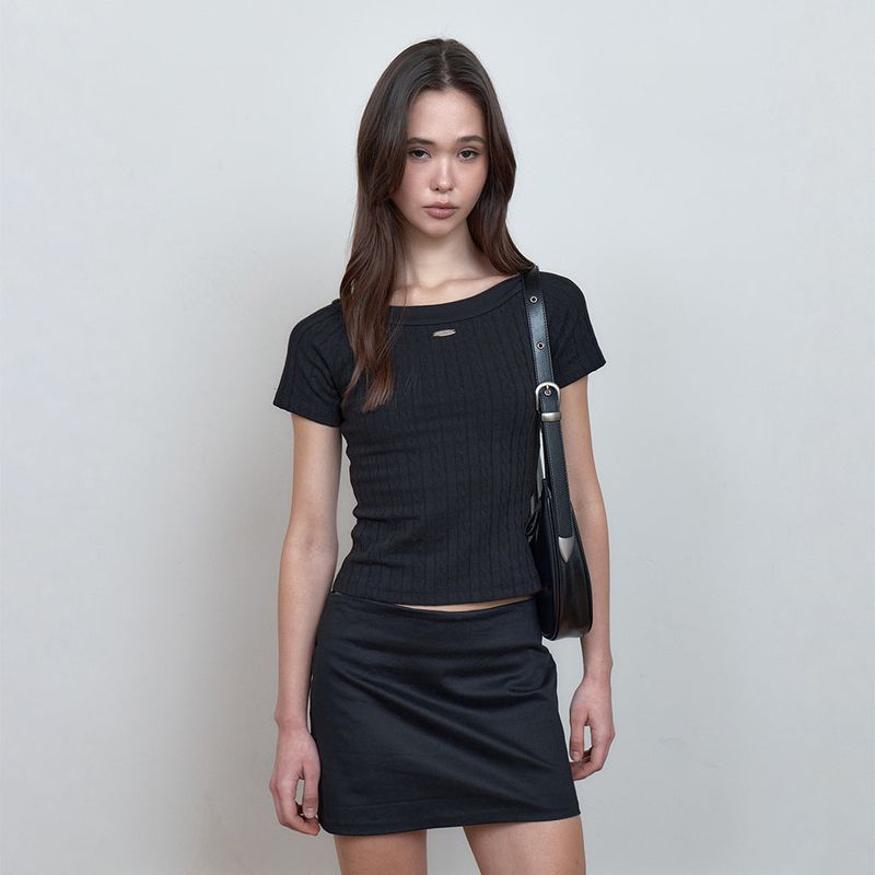 Curetty(キュリティ)の「C CABLE BOAT-NECK T-SHIRT_BLACK(Tops)」