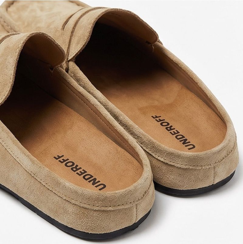 Suede Loafer Slides Camel