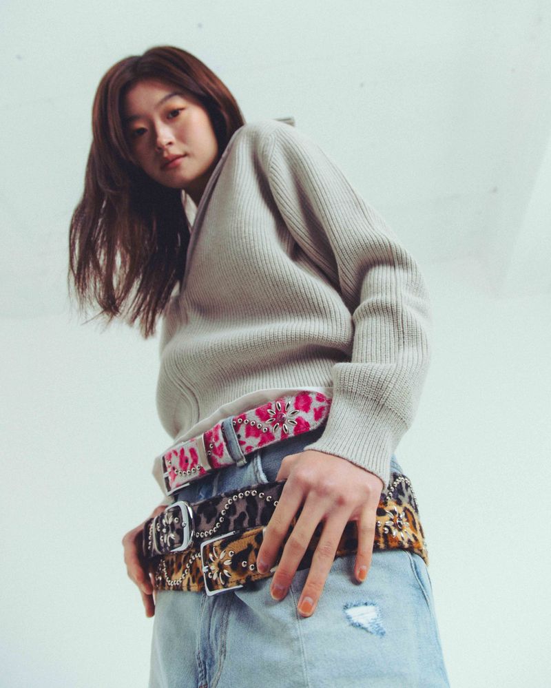 nsn leopard studs belt -gray-