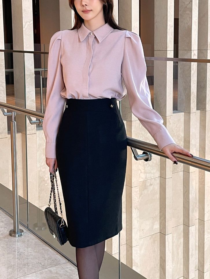 Eze Wool Brushed Slit H-Line Skirt