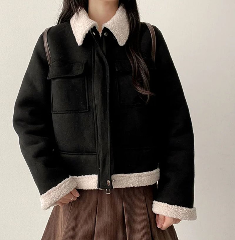 Defoam pocket fleece collar mustang jacket