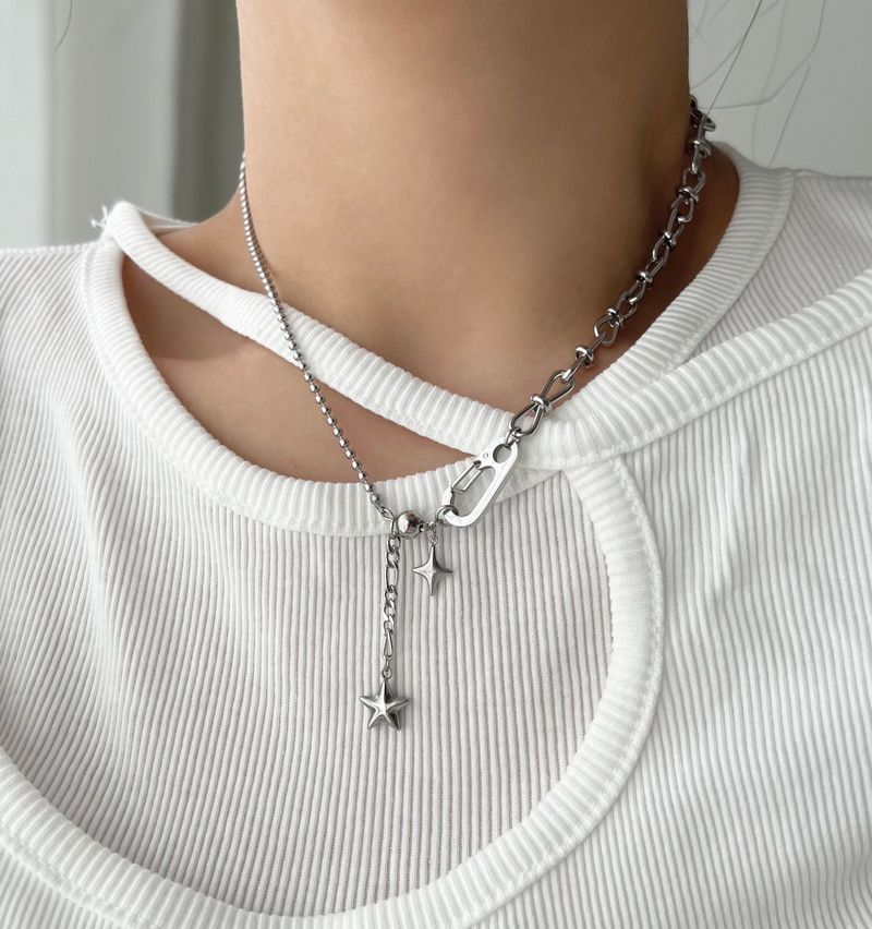 styy hip double star y2k vertical star carabiner two-way bold necklace