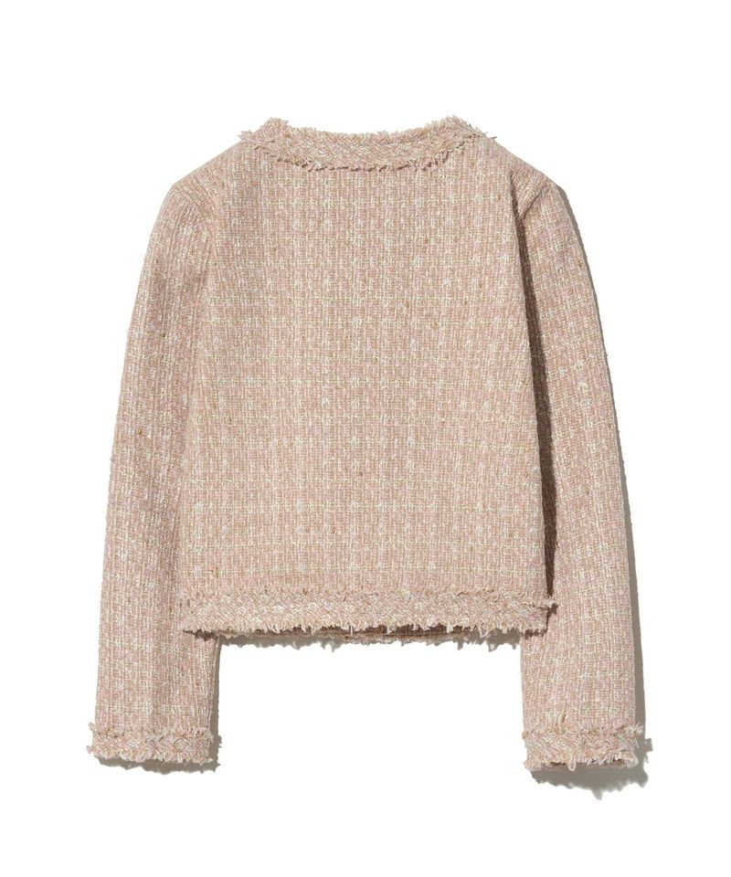 85-VIVAJ048 Multi-Color Crop Tweed Jacket Pink