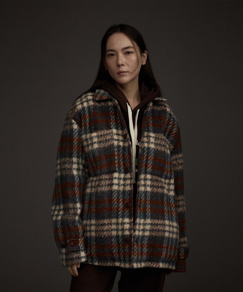 W COZY HAIRY CHECK JACKET NAVY