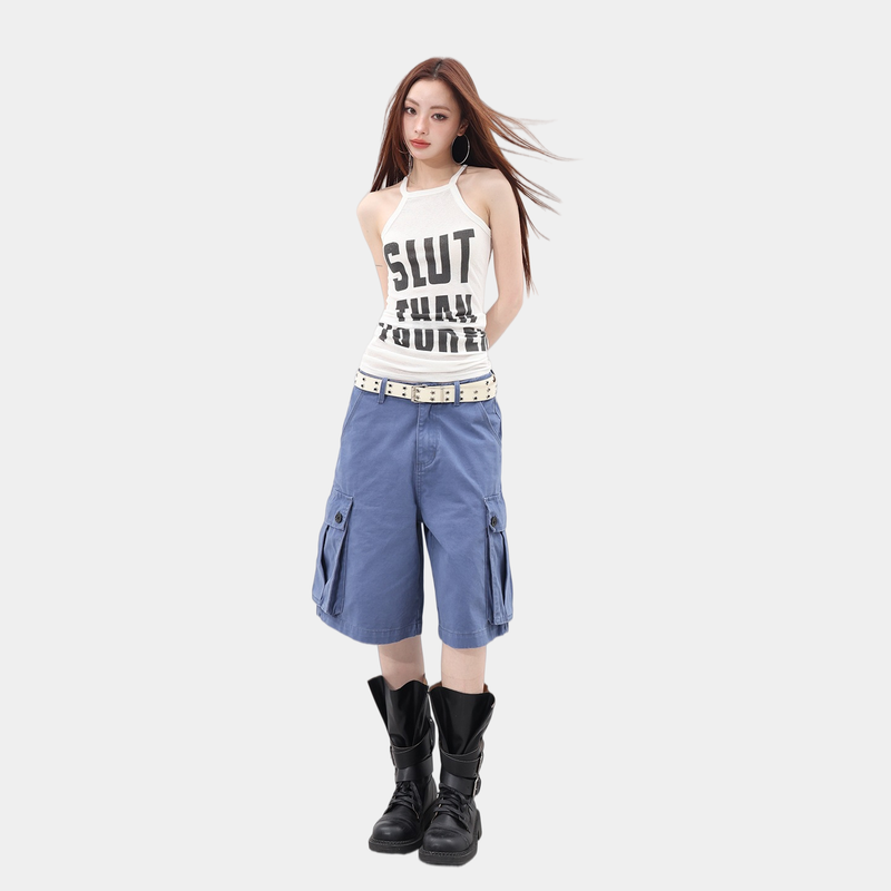 La mode MAQI（ラ モード マキ）の「フレンチワークウェア デニムカーゴバミューダショーツ（パンツ）」