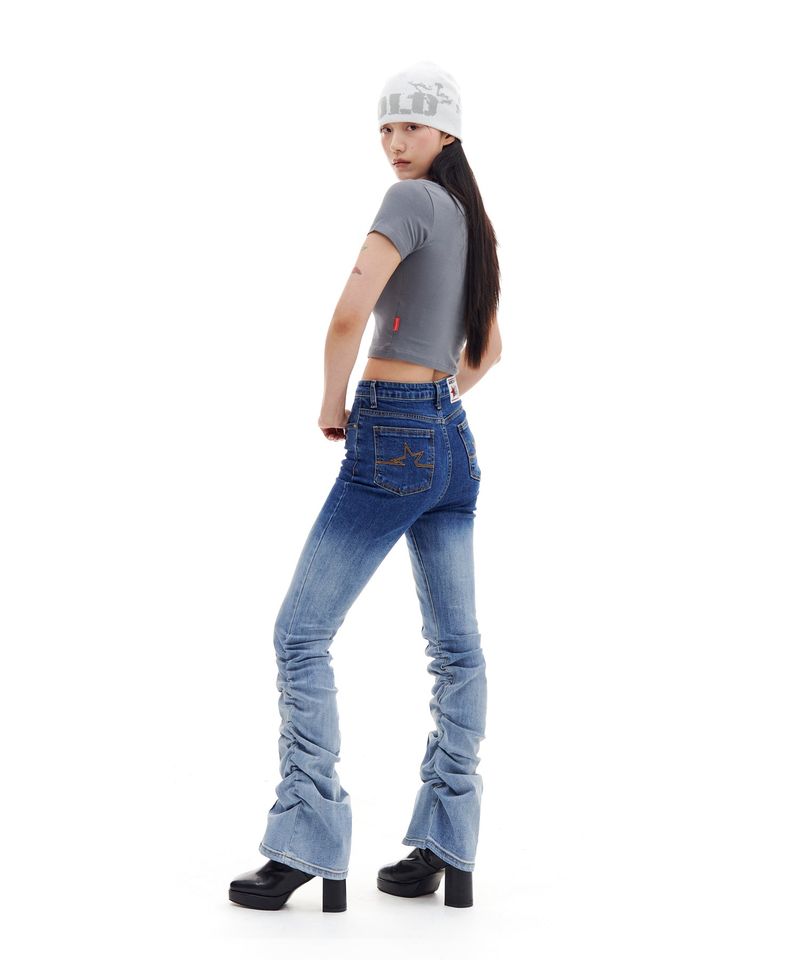 BOOTSCUT SHIRRING DENIM PANTS (BLUE)
