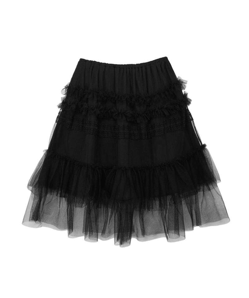 TULLE FRILL MIDI SKIRT BLACK