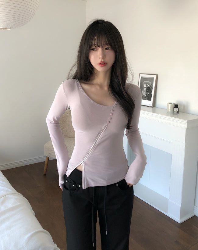 ULAN(ユレン)の「Hiko Unbalanced Button Zipper Long Sleeve(Tops)」