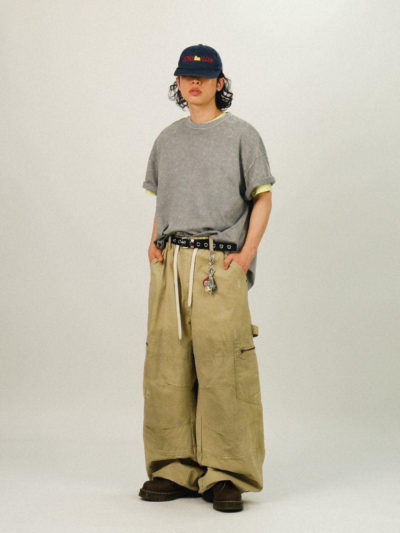 AP WORK DAMAGE COTTON WIDE PANTS