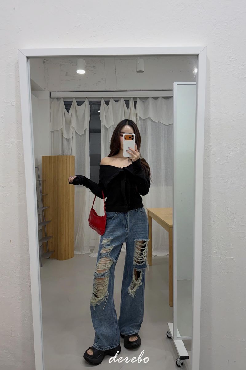 Vintage open wide denim pants