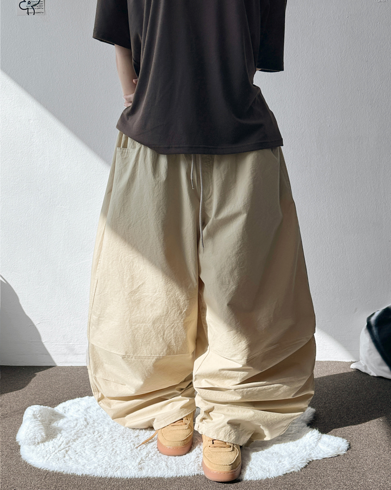 Billion Parachute Balloon Pintuck String Wide Long Pants 3 Colors 