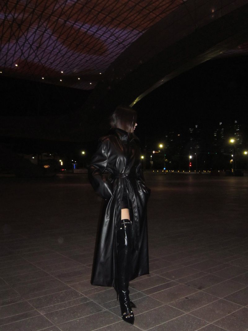 Double leather long coat