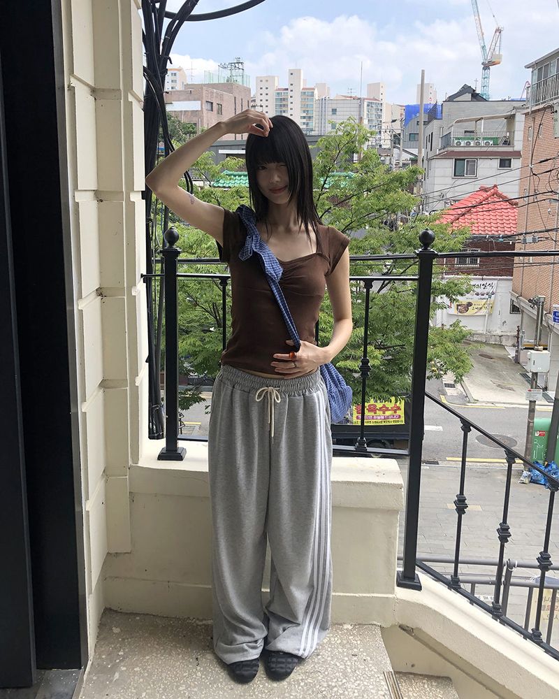 Kinda track snap button wide long sweat pants