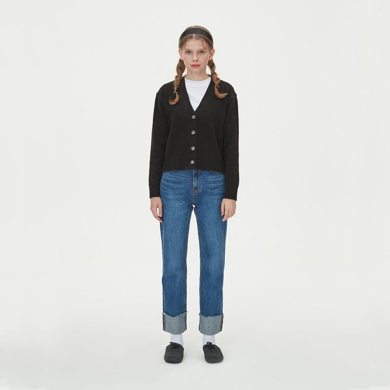 WOOL CROP KNIT CARDIGAN_BLACK