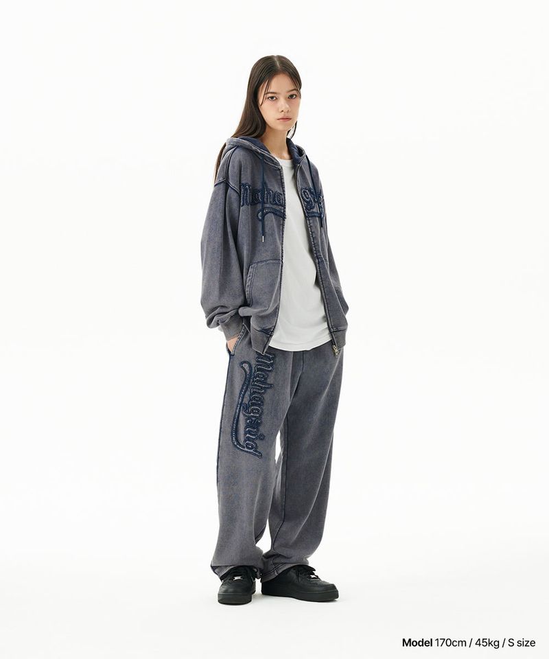 WASHED CUT OFF APPLIQUE SWEAT PANT