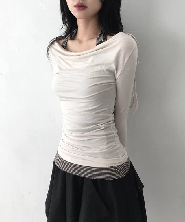 moroi(モロイ)の「リボンドレープTシャツ(トップス)」