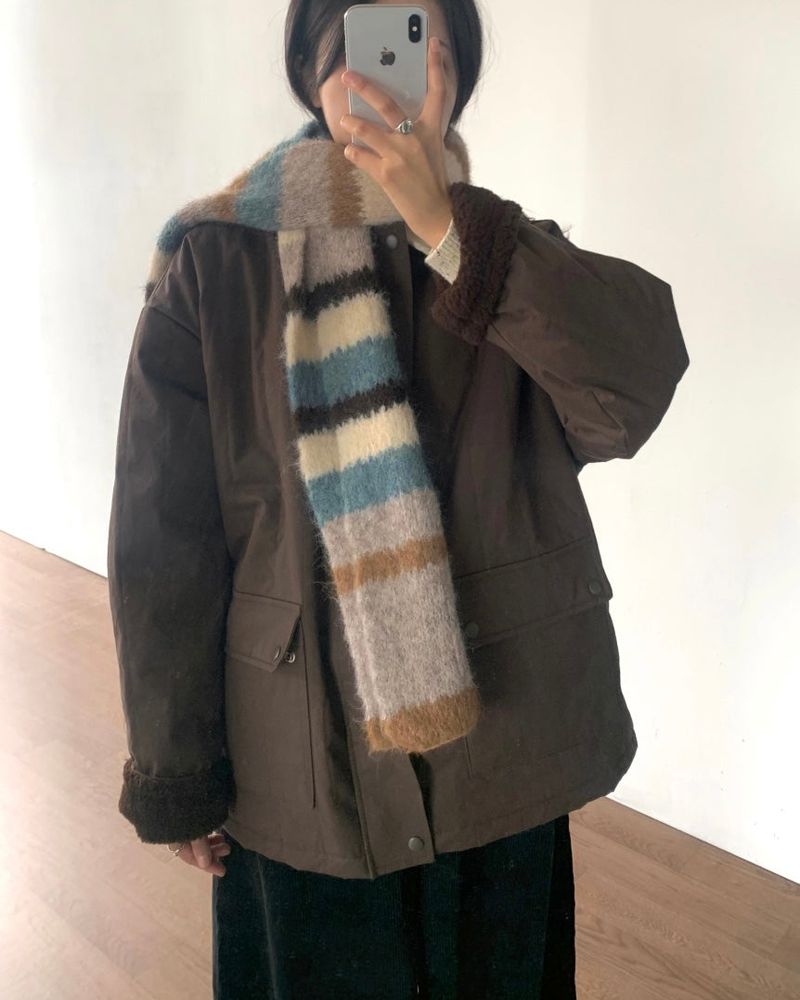 Phyton Mohair Wool Stripe Muffler 4C