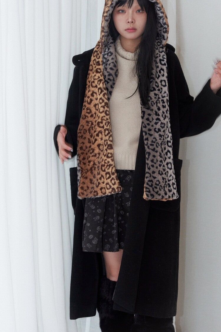 Leopard reversible hood muffler (brown)