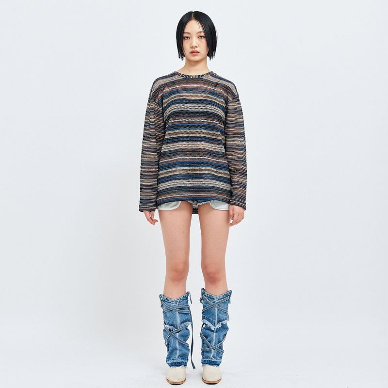 SEE-THROUGH CRAFT KNIT PULLOVER BLUE