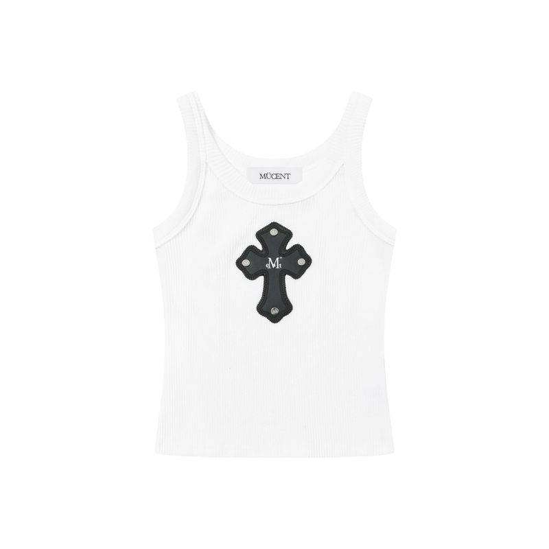 THEO CROSS LEATHER PATCH SLEEVELESS (2Color)