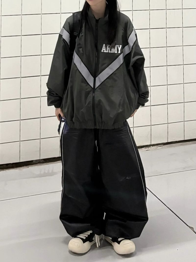 wet coating piping wide pants