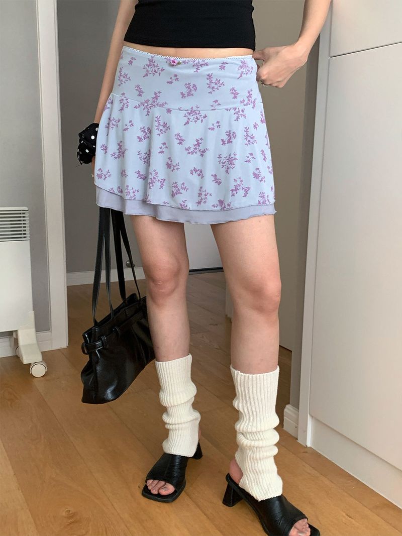 chiffon lavender flower frill skirt