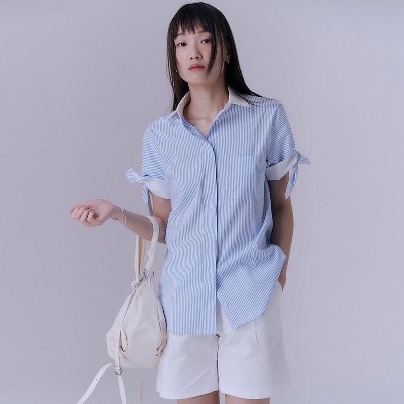 Knot stripe half sleeve shirts (BLUE STRIPE)