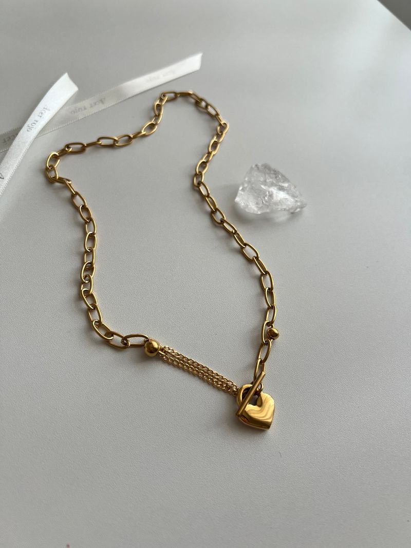 jm Heart Lock Stainless Steel Bold Chain Ball Coin Short Long Necklace