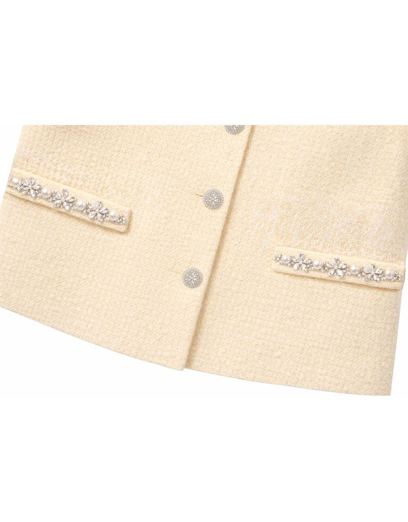 Aria Flower Beaded Tweed Short Sleeve Jacket Butter
