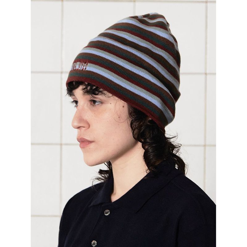 LOGO STRIPE BEANIE / BRICK